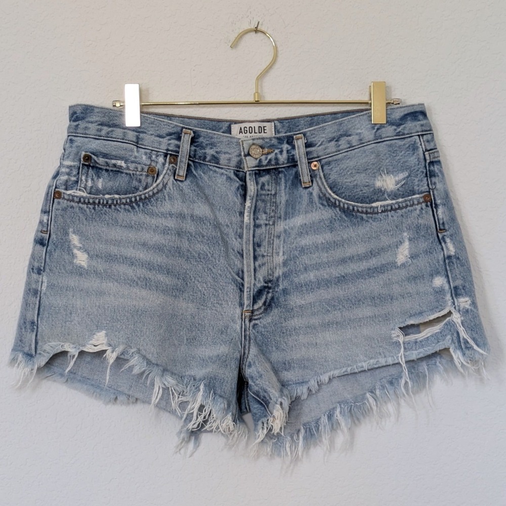 AGOLDE Parker Vintage Cut Off Denim‎ Shorts Women 30 Light Wash High Rise